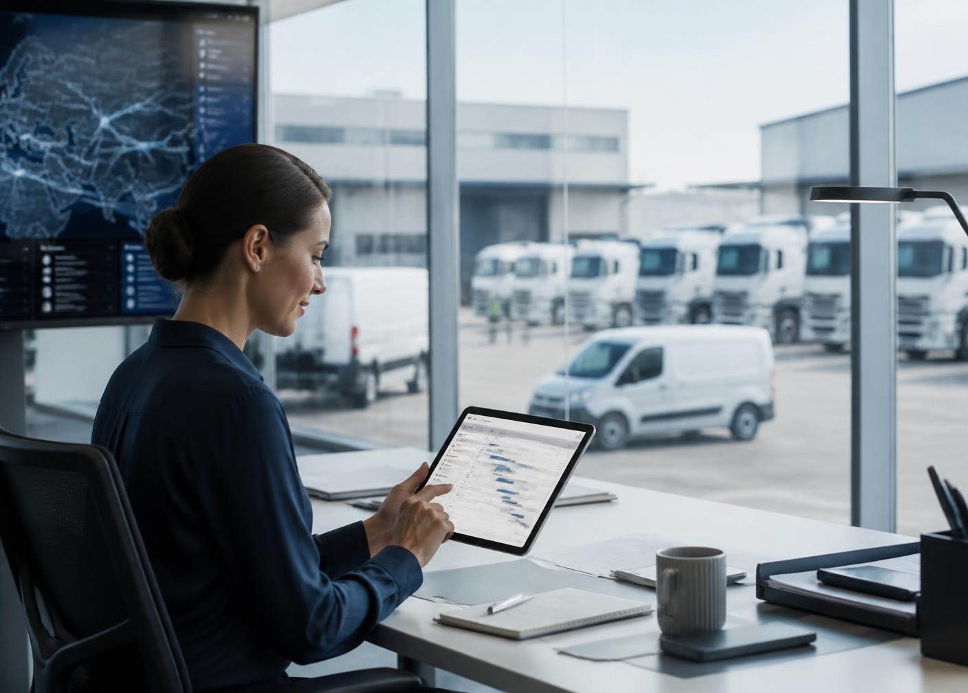 Fleet finance operator reviewing business operations